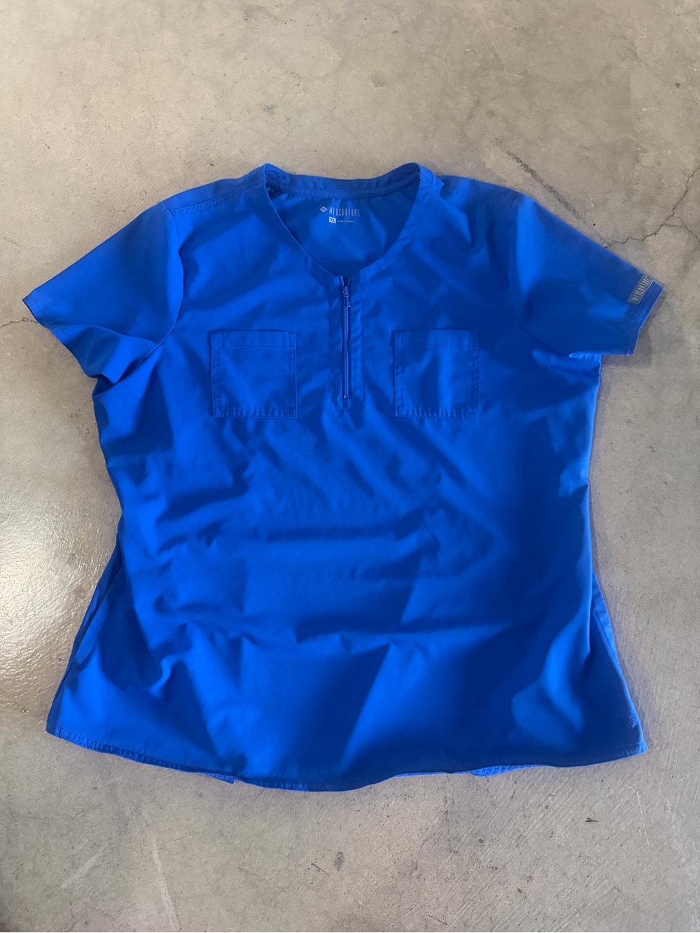 Med Couture Royal Blue Zip-Front scrub Top